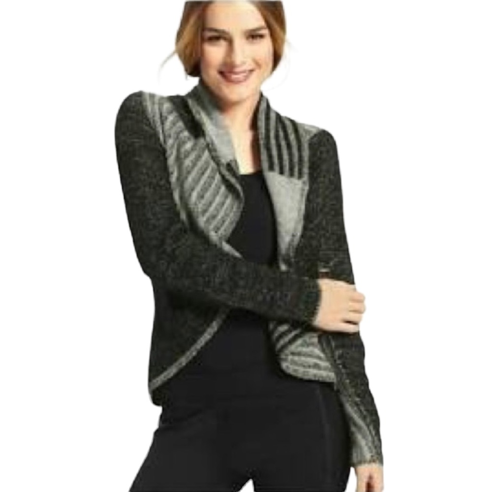 Cabi Wool Patchwork Waterfall Front Cardigan - image 1